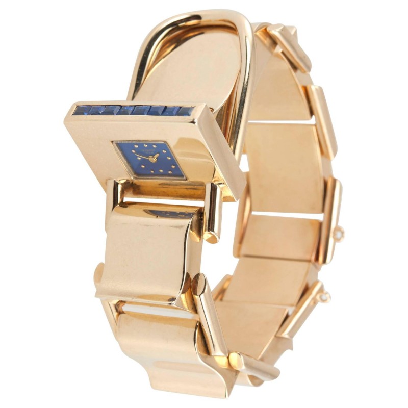 Retro Gold Bracelet Watch with Sapphires, Circa 1950s