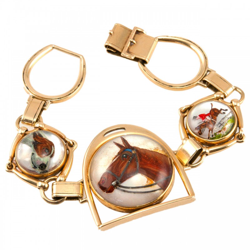 Victorian Equestrian Reverse Crystal Intaglio Gold Bracelet