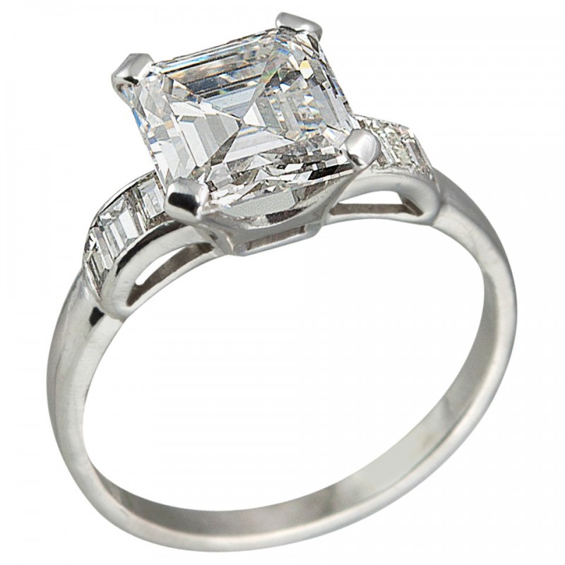 2.26ct Square Emerald Cut Diamond Engagement Ring, Circa 1930s