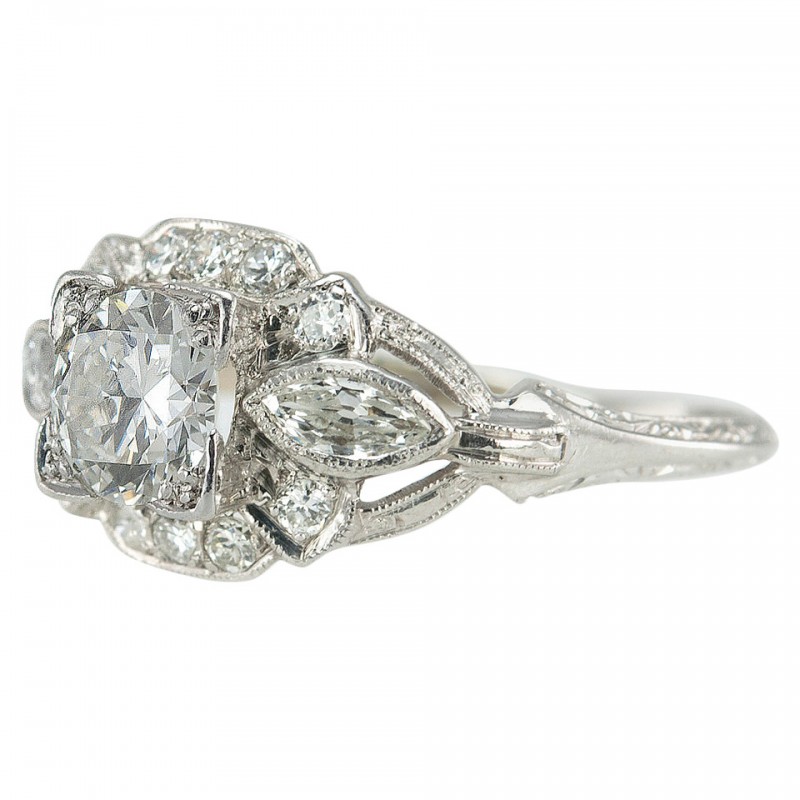 0.58 Carat Art Deco Platinum Engagement Ring, Circa 1930s