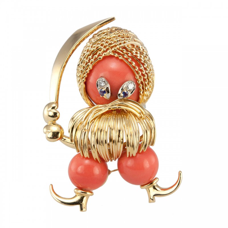 Sultan Brooch in Coral and Gold, Circa 1960s