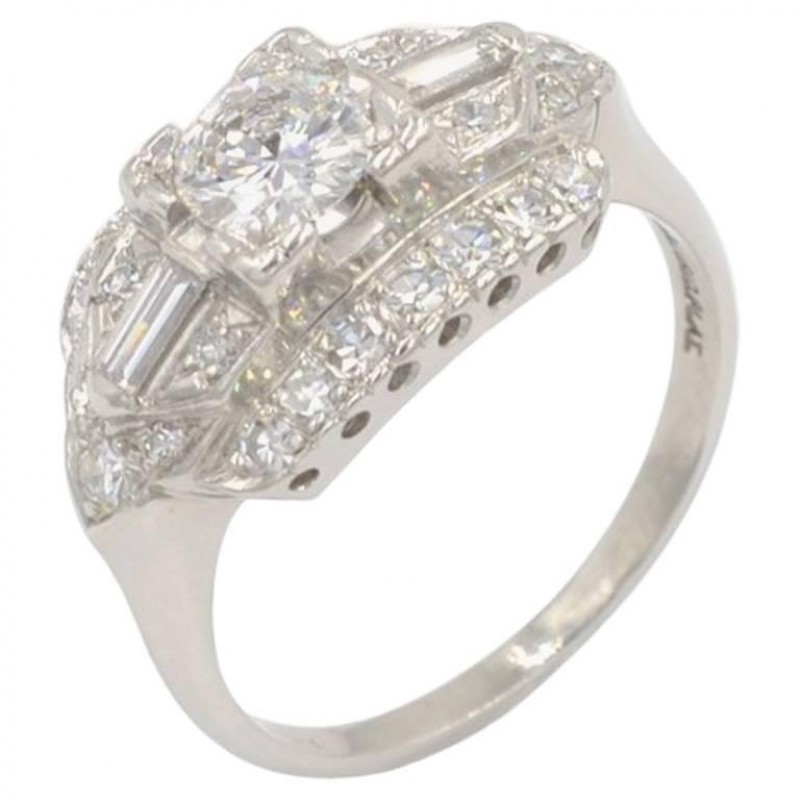 Vintage 1950s 0.46 Carat Diamond Center and Platinum Engagement Ring