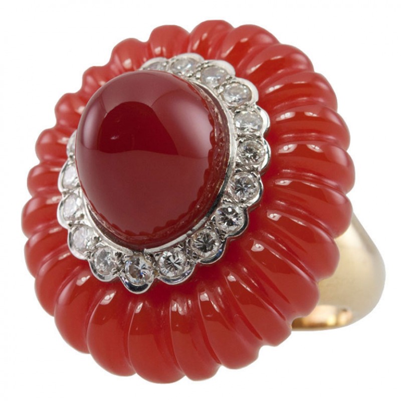 Carnelian and Diamond Cocktail Ring