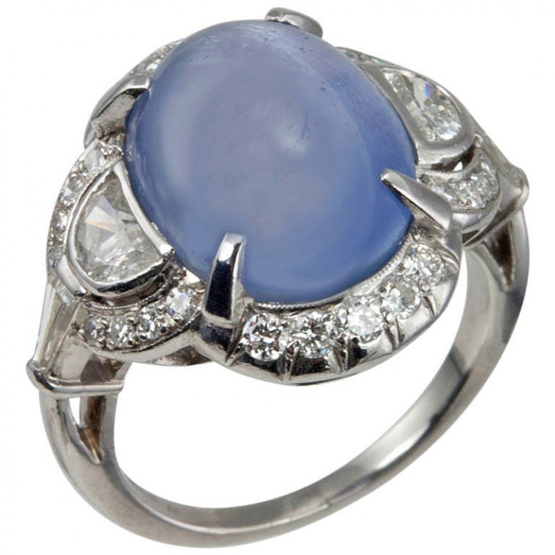 Art Deco Cabochon Sapphire Diamond Ring