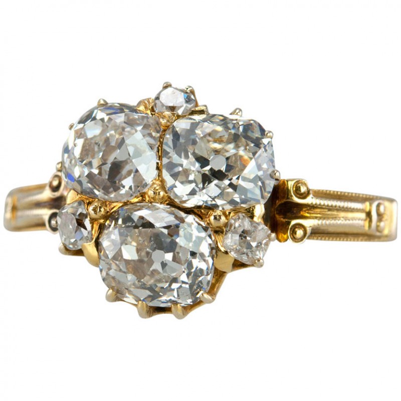 Unique Victorian Old Mine Cut Diamond Gold Ring