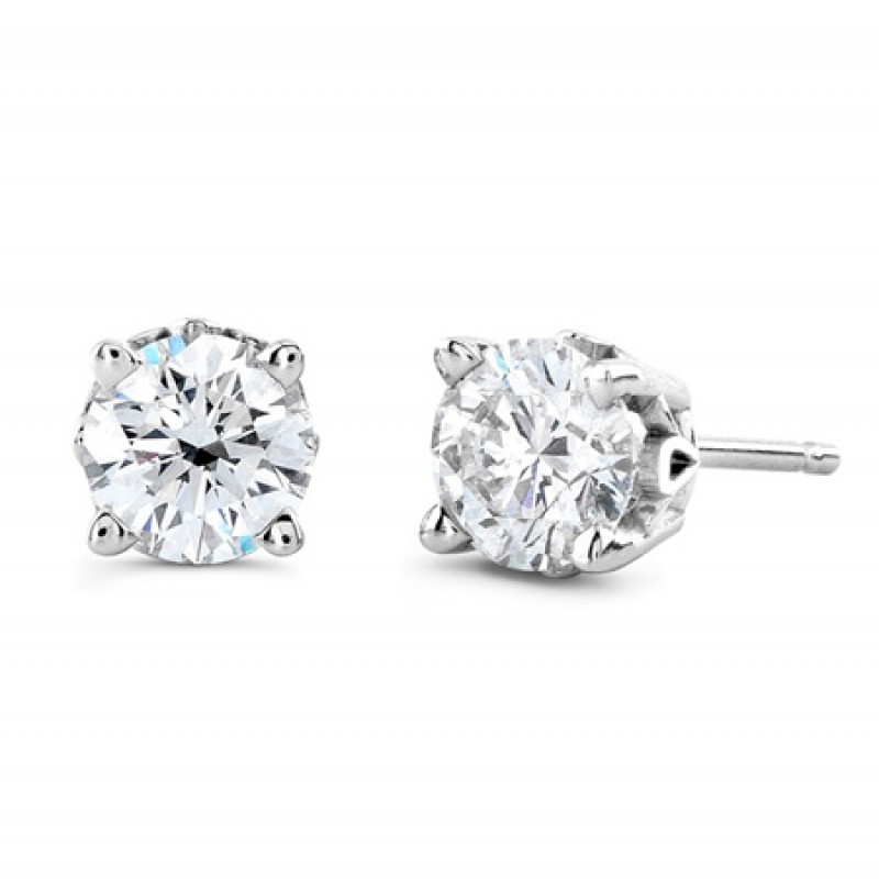 Round - Stud product - carat -0.50-14k White Gold-fg-vc-Very Good Cut With Setting style -3-Prong MartiniAnd Back Type -Push-Back