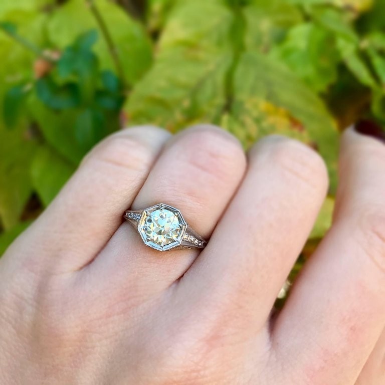 Edwardian 1.25 CT Old European Cut Diamond and Platinum Ring Circa