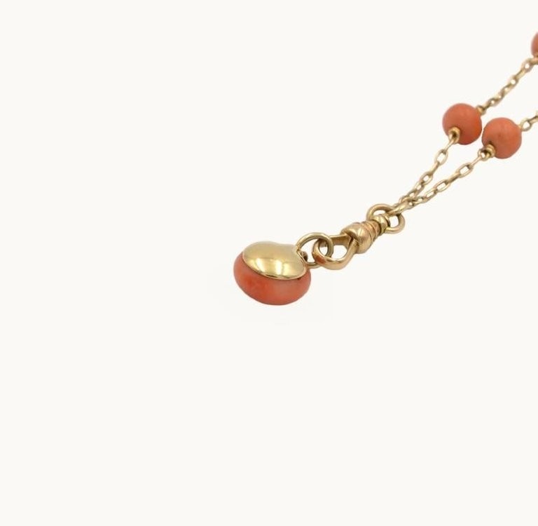 Victorian Coral and 14K Gold Long Chain Circa 1900 Necklaces