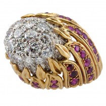 Diamond and Ruby Gold Flame Cocktail Ring