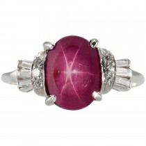 Art Deco Natural Burma Star Ruby, Diamond, and Platinum Ring