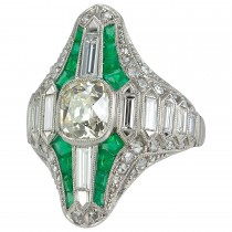 Emerald Diamond Platinum Navette Ring