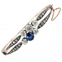 Victorian Diamond and Natural Sapphire Bangle Bracelet