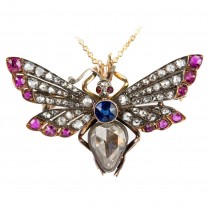 Victorian Butterfly Necklace with Diamonds, Rubies, and Sapphires