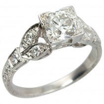 0.79 Carat Old European Cut Diamond and Platinum Engagement Ring