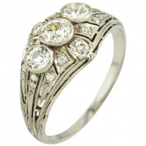 Art Deco 3-Stone Diamond and Platinum Ring