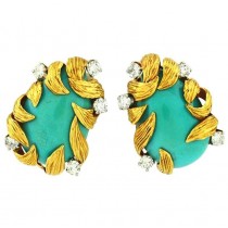 David Webb Turquoise and Diamond Earrings, Circa 1970