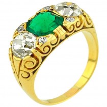 Victorian Columbian Emerald and Diamond Gold Ring