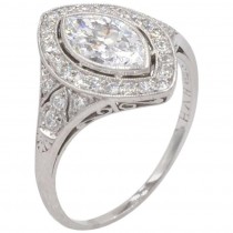 0.94CT Marquise Golconda Diamond Platinum Engagement Ring Circa 1930