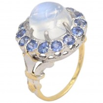 Vintage Moonstone and Sapphire 14K Gold Cluster Ring