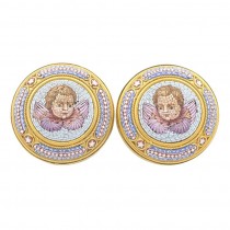 Antique Cupid Micro Mosaic 18K Gold Earrings