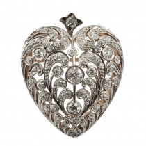 Large Antique Old European Cut Diamond Heart Pendant and Brooch