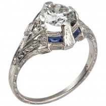 Art Deco 0.93 Carat Diamond Engagement Ring with Sapphire Accents