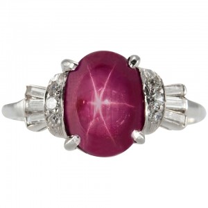 Art Deco Natural Burma Star Ruby, Diamond, and Platinum Ring