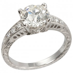 1.91 Carat Old European Cut Diamond and Platinum Engagement Ring