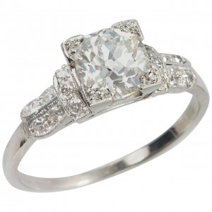 1.01 Carat Cushion Cut Diamond Art Deco Engagement Ring