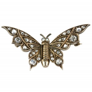 Victorian Butterfly Gold Brooch with Diamonds 