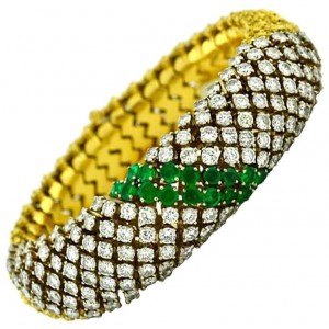 Emerald and Diamond Gold Link Bracelet