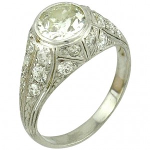 1.18 Carat Old European Cut Diamond and Platinum Art Deco Engagement Ring