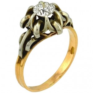 0.55 Carat Old European Cut Diamond 14K Yellow Gold and Silver Engagement Ring
