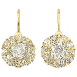 Victorian 18K Yellow Gold Old Mine Cut Diamond Cluster Earrings