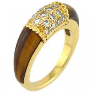 Van Cleef and Arpels 18K Gold Philippine Ring with Diamonds and Tiger's Eye
