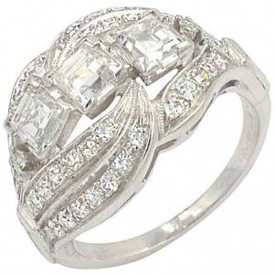 Vintage 3-Square Diamond and Platinum Ring Circa 1930