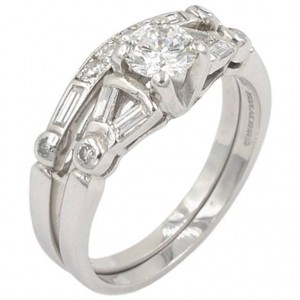 1950s Diamond Engagement Ring and Band Platinum Set