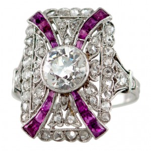 Edwardian Diamond and Ruby Platinum Ring Circa 1910