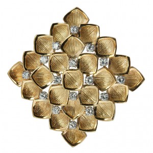 Tiffany Gold Geometrical Brooch with Diamonds
