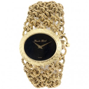 Bueche Girod Lady's Yellow Gold Bracelet Watch with Onyx Dial