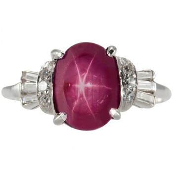 Art Deco Natural Burma Star Ruby, Diamond, and Platinum Ring