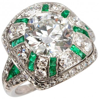 Tiffany & Co. Old European Cut Diamond Ring with Emeralds