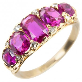 Victorian Ruby and Diamond Five-Stone Gold Ring