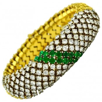 Emerald and Diamond Gold Link Bracelet