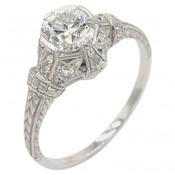 Antique 0.81 Carat Old European Cut Diamond and Platinum Engagement Ring 