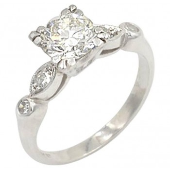 Vintage 0.93 Carat Round Diamond and Platinum Engagement Ring Circa 1940