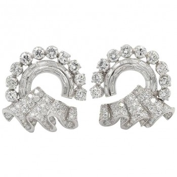 1950s Circular Ribbon and Platinum Earrings with 8 Carats of Diamonds