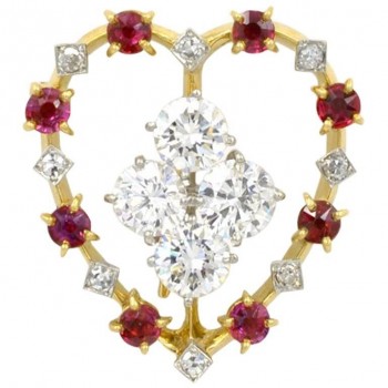 Cartier Ruby and Diamond Platinum and 18K Gold Heart Brooch