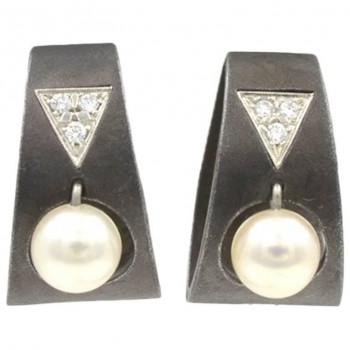 Marsh Blackened Stainless Steel Earrings with Pearls and Diamonds circa 1930