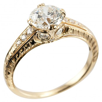 1.05 Carat Diamond and 18K Yellow Gold Vintage Inspired Engagement Ring